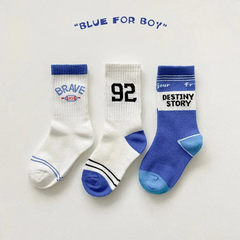 3 Pairs Kids Sock Boys Girls Fashion Letters Numbers Socks For Sneakers Cotton Socks Children 1-12T