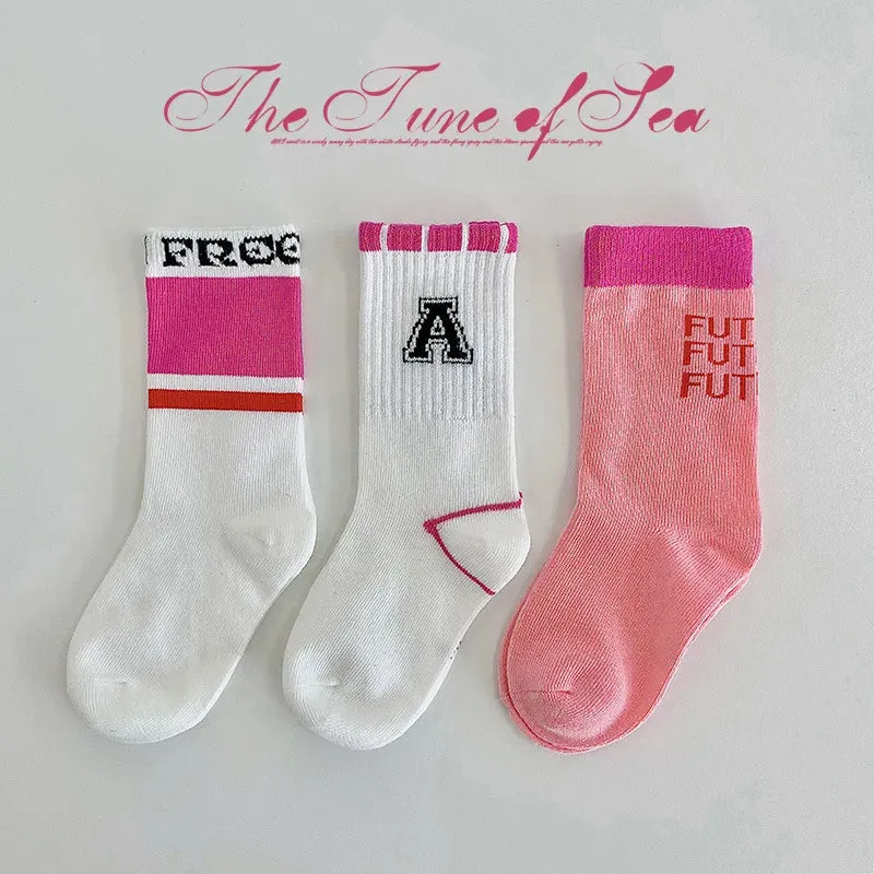 3 Pairs Kids Sock Boys Girls Fashion Letters Numbers Socks For Sneakers Cotton Socks Children 1-12T