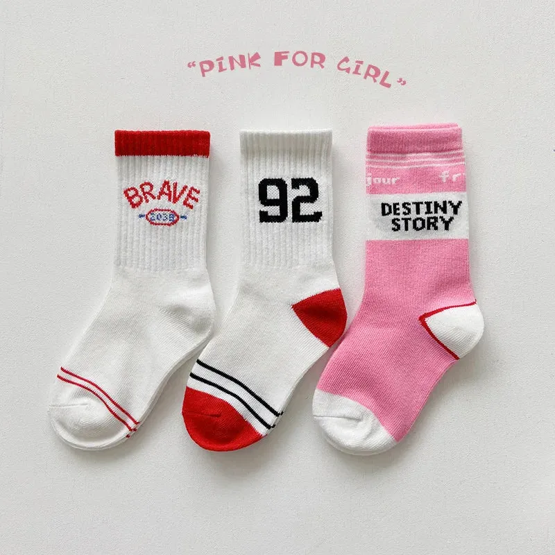 3 Pairs Kids Sock Boys Girls Fashion Letters Numbers Socks For Sneakers Cotton Socks Children 1-12T