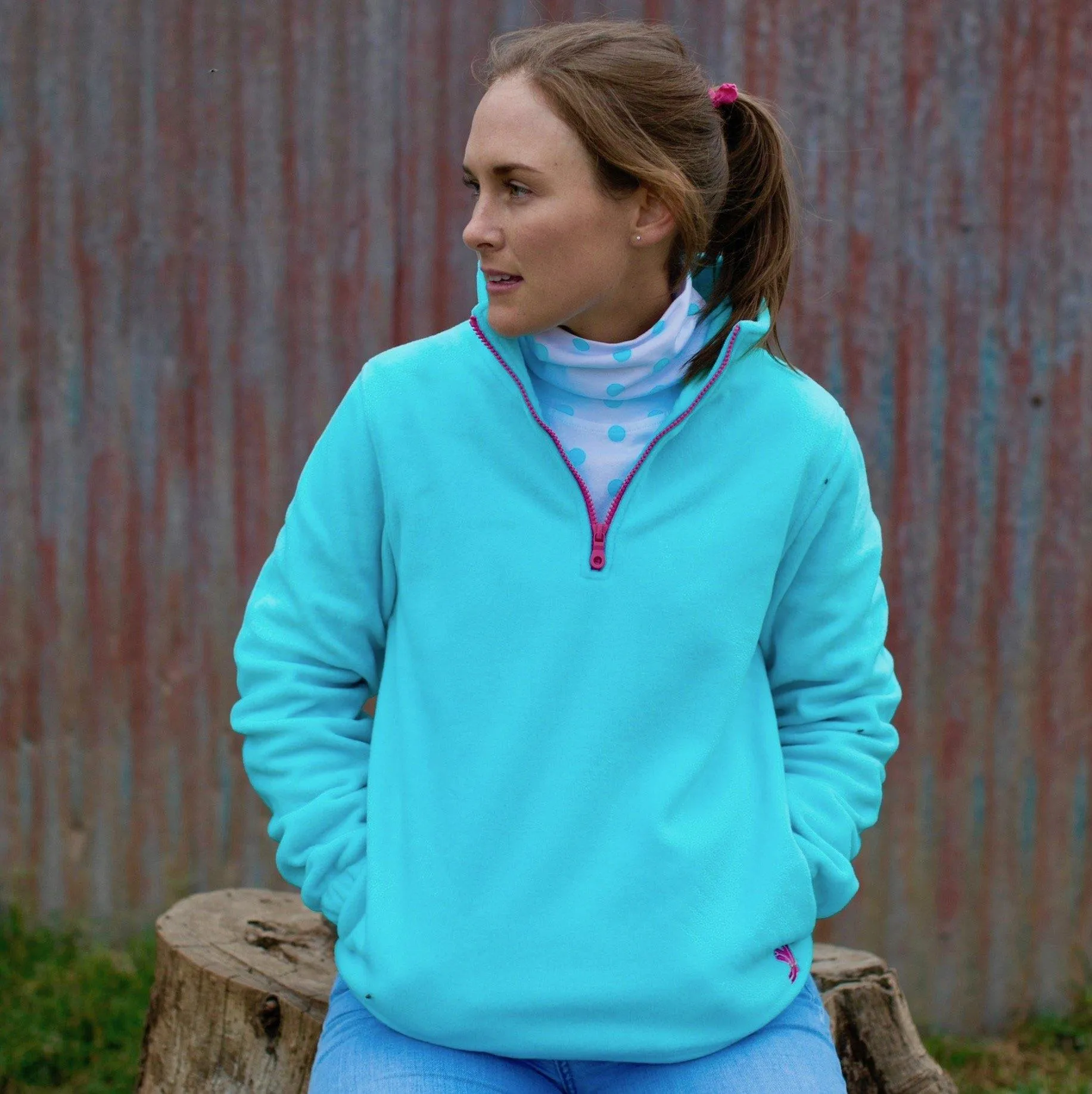 Aqua/Hot Pink Polar Fleece