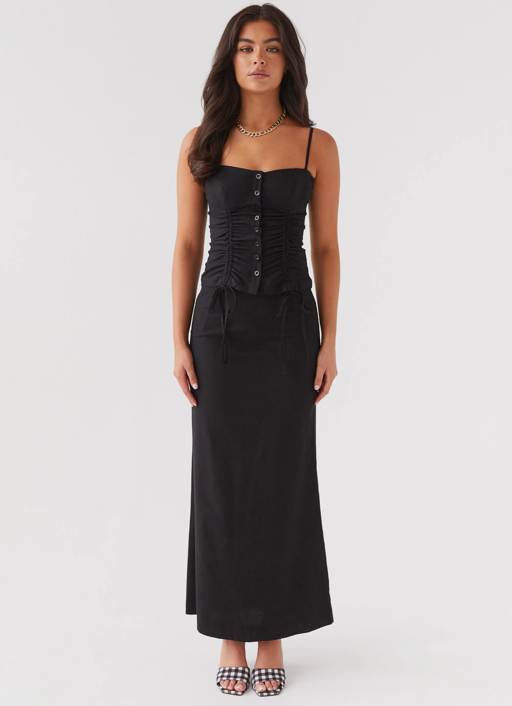 Ariana Linen Maxi Skirt - Black