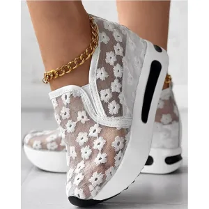 Ashore Shop womens Wedge Shoes Sequin Mesh Breathable Shoes Women Gold Silver Platform Sneakers