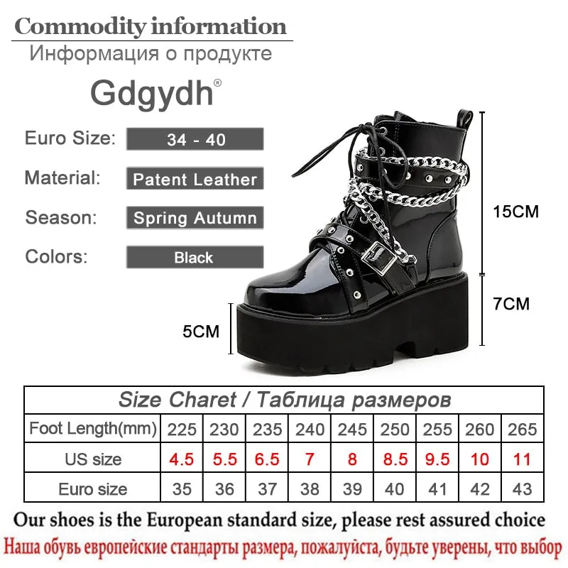 Autumn Winter Boots Women Sexy Chain Boots Ankle Buckle Strap Ankle Boots Square Heel Thick Sole Platform Rock Punk Style