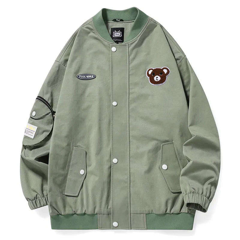 Bear Embroidery Baseball Collar Jacket