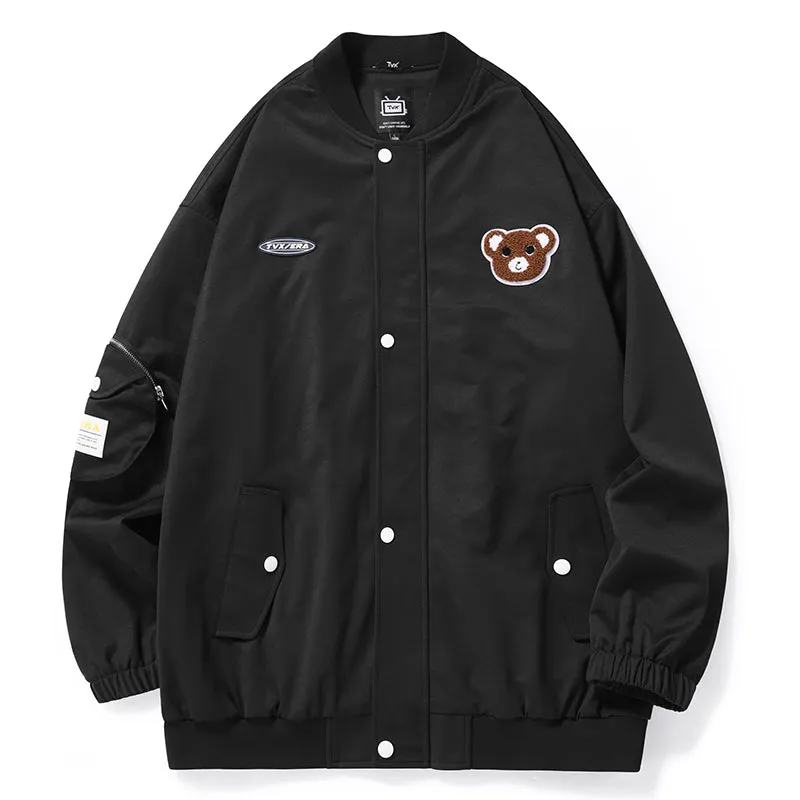 Bear Embroidery Baseball Collar Jacket