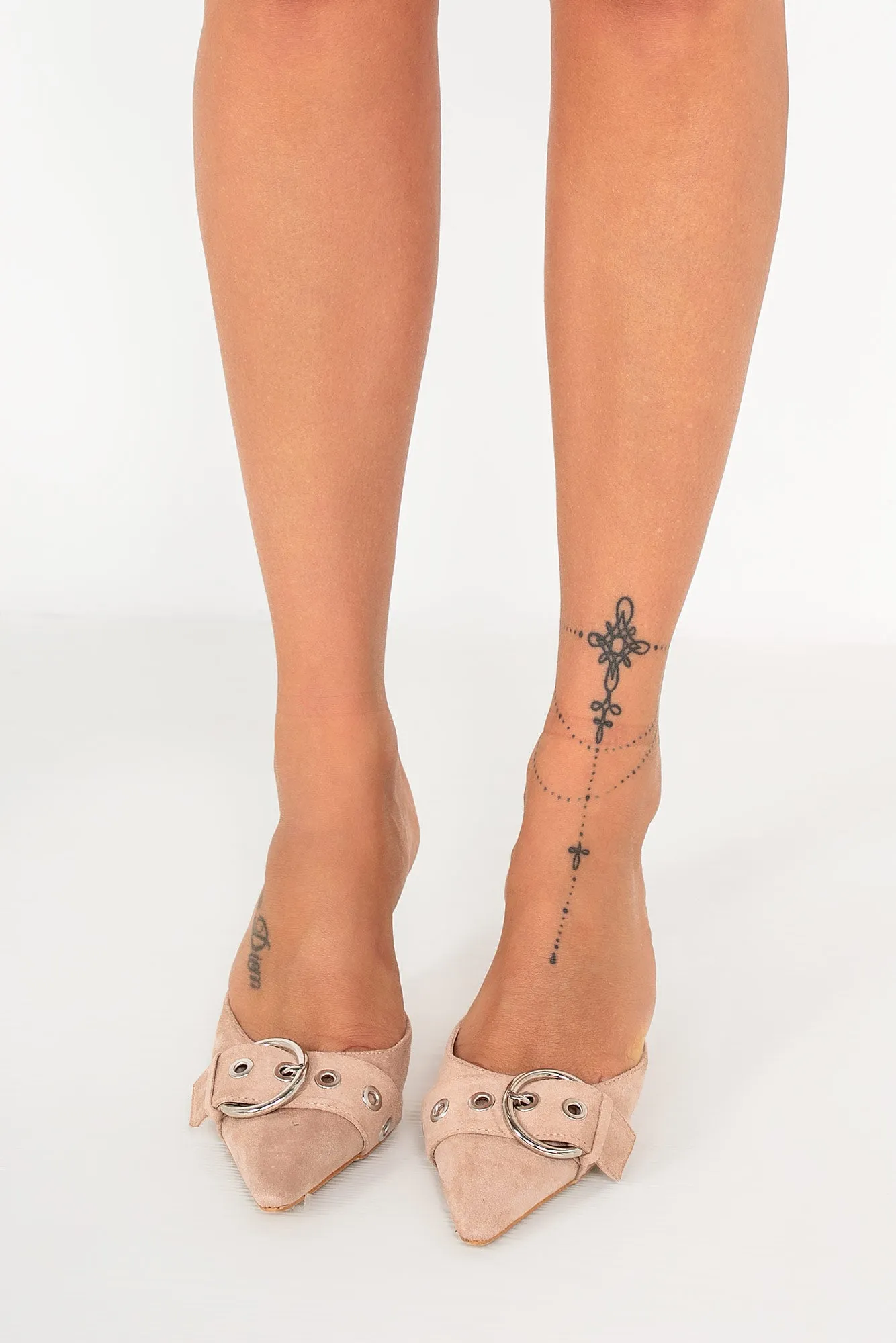 Belle Taupe Suedette Buckle Kitten Heels