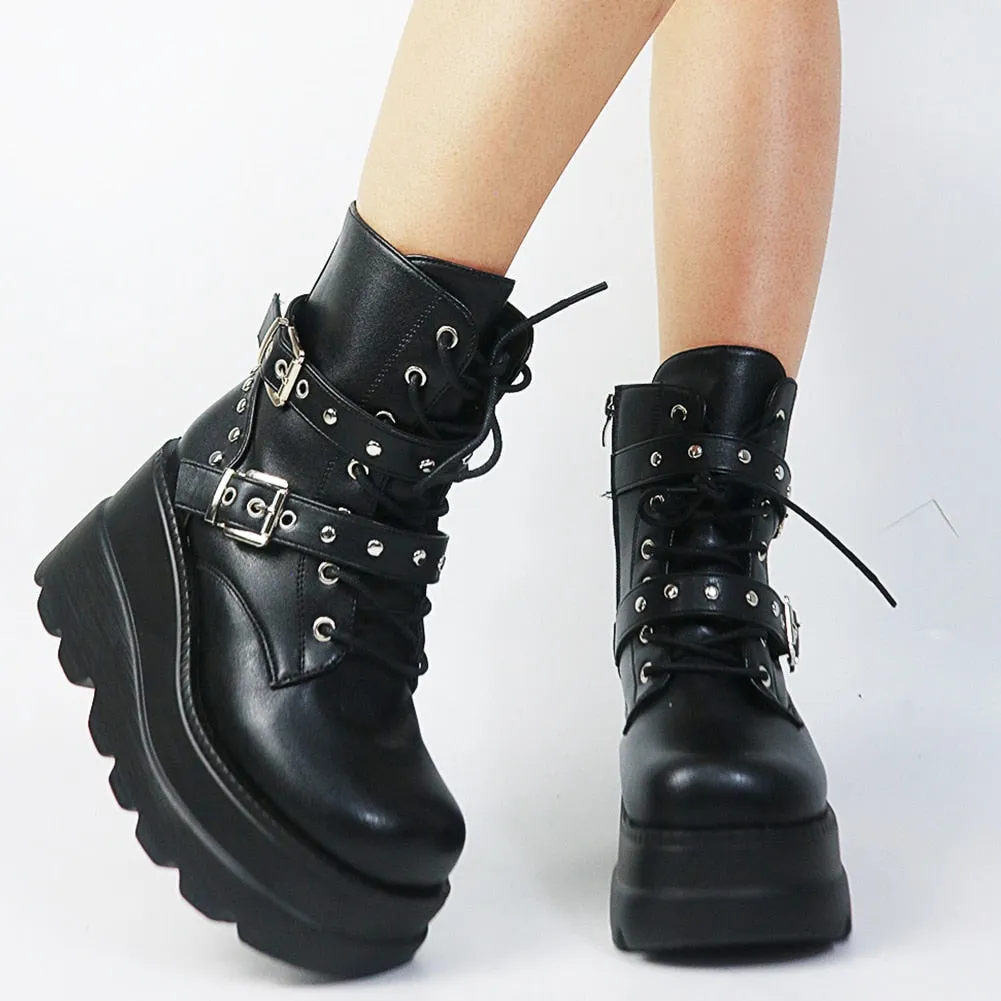 Big Size 35-43 Brand Design Ladies High Platform Boots Fashion Rivet Goth High Heels Boots