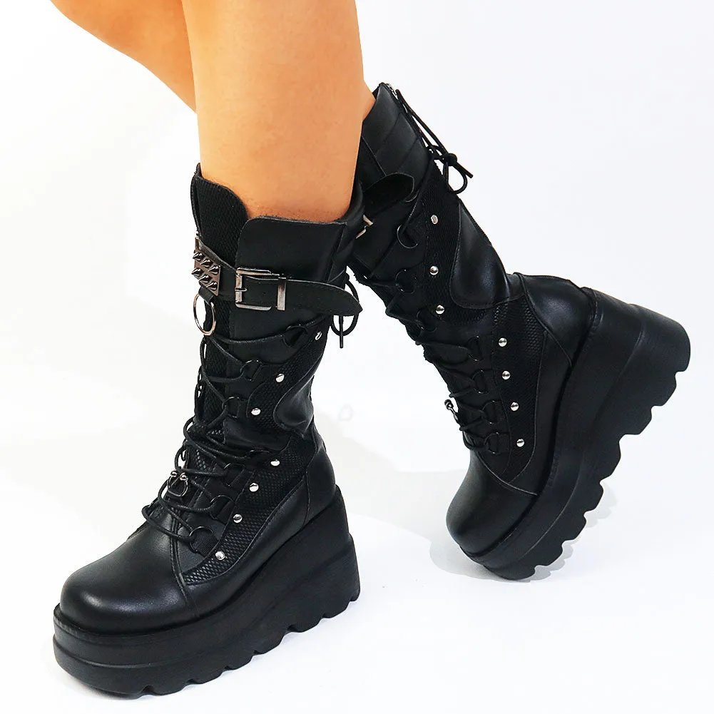 Big Size 35-43 Brand Design Ladies High Platform Boots Fashion Rivet Goth High Heels Boots