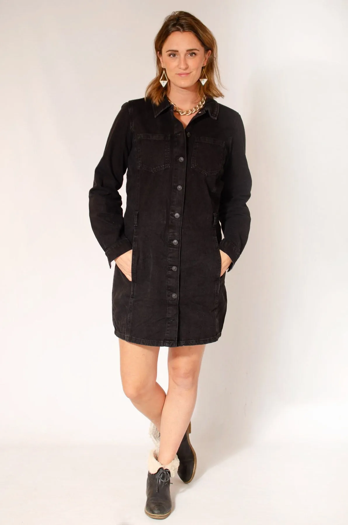 Black Denim Shirt Dress