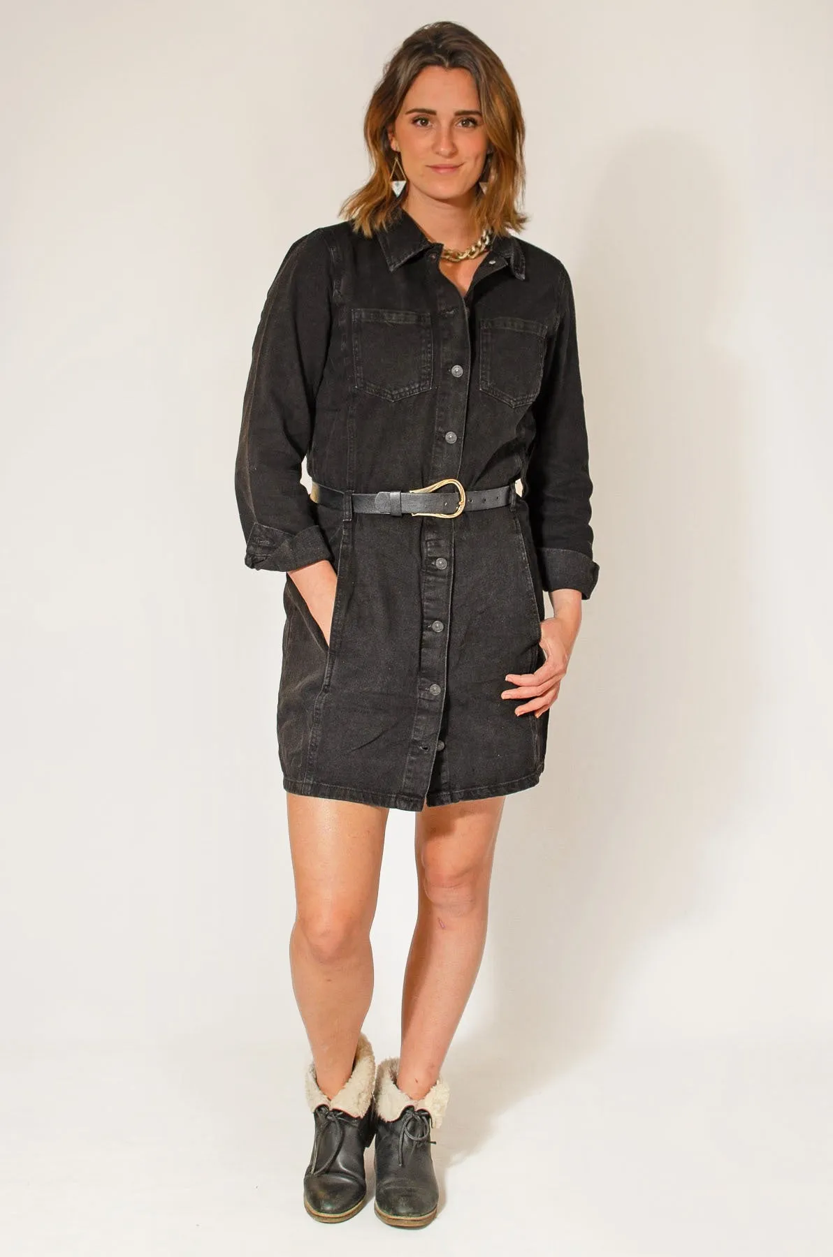 Black Denim Shirt Dress