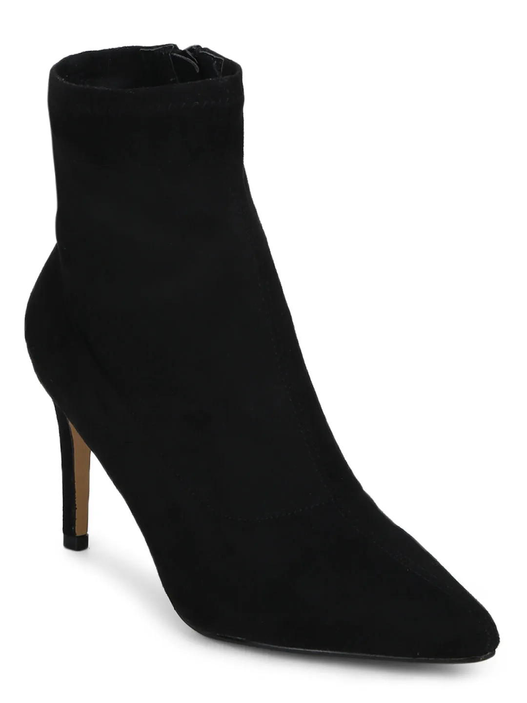 Black Micro Sock Low Heel Ankle Boots