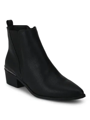 Black PU Low Heel Ankle Length Boots