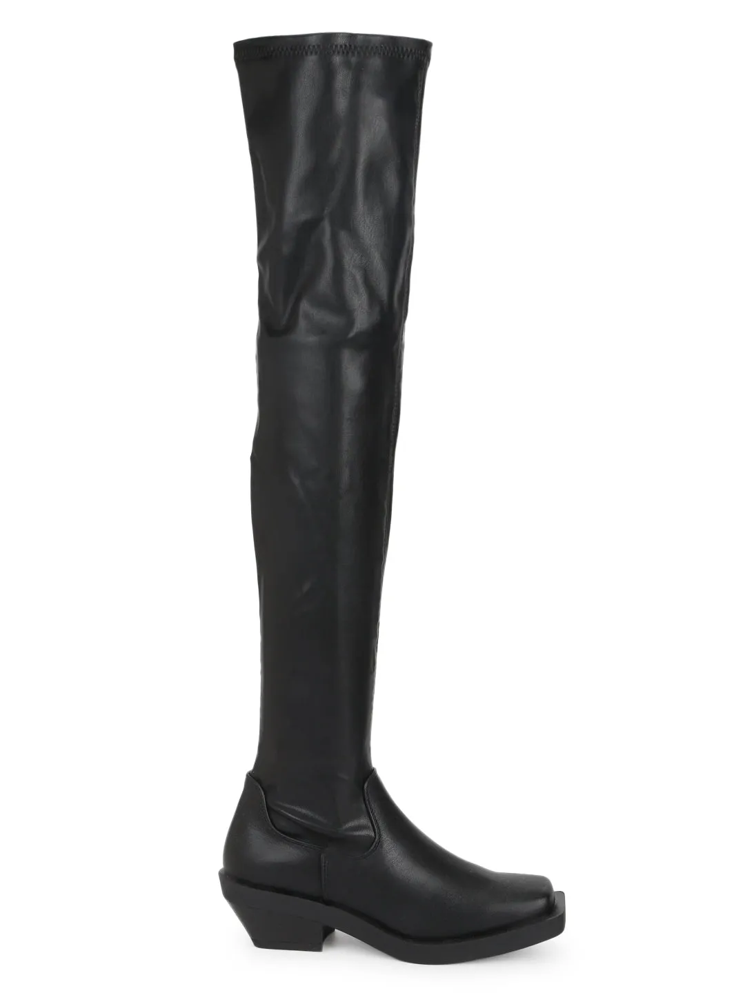 Black PU Thigh High Boots