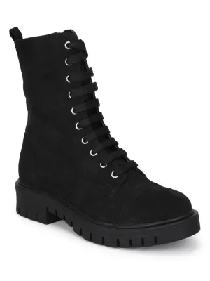 Black Suede Lace Up Ankle Boots