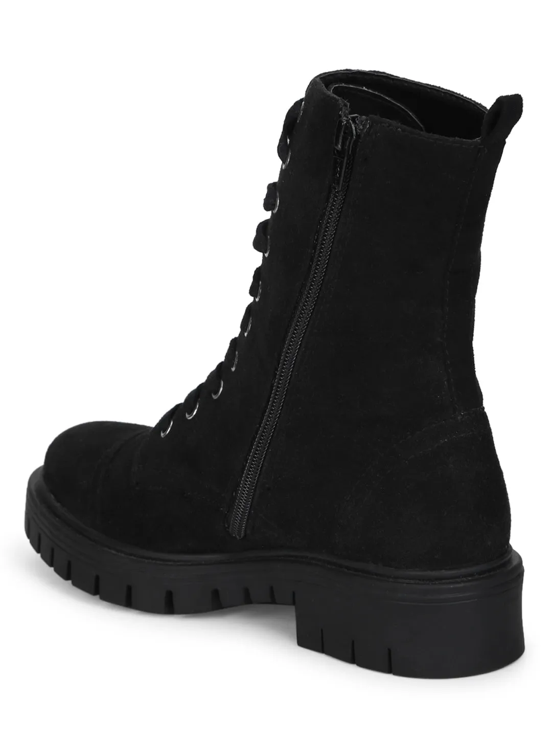 Black Suede Lace Up Ankle Boots