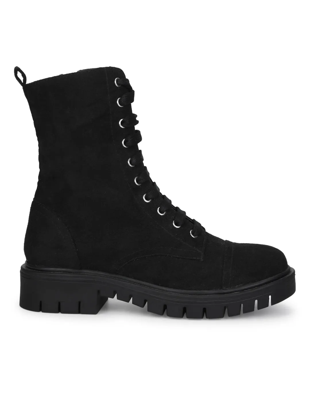 Black Suede Lace Up Ankle Boots