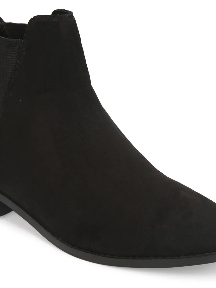 Black Suede Slip On Low Ankle Boots