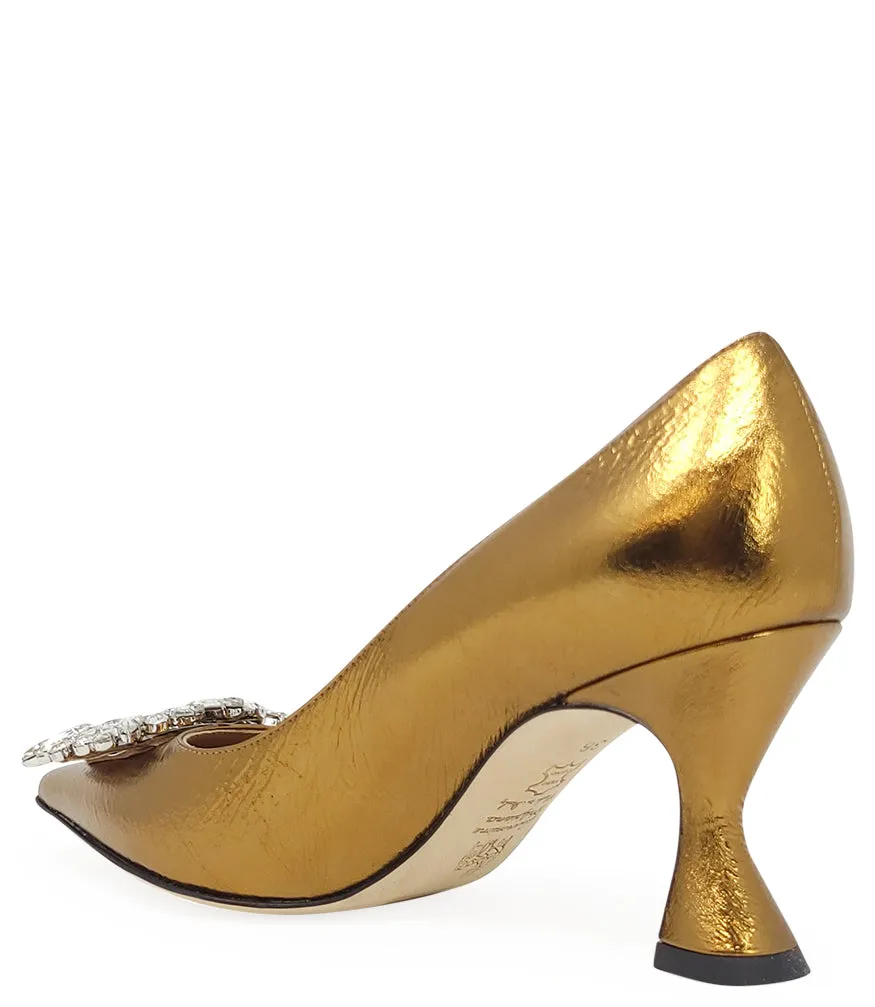 Bronze Leather Kitten Heel Pump