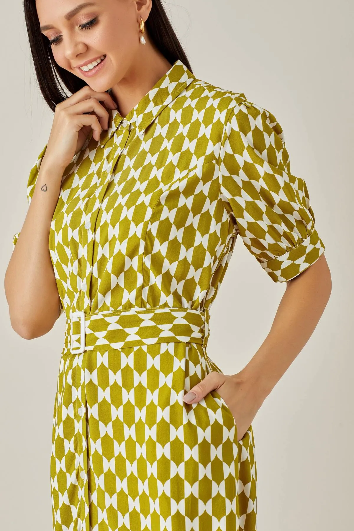 Casual Belted Patterned Dress for women