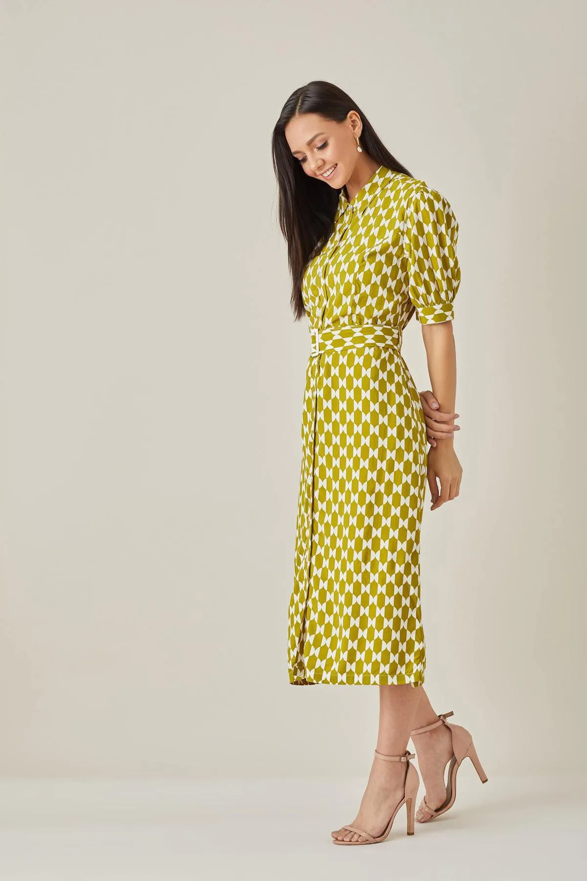 Casual Belted Patterned Dress for women