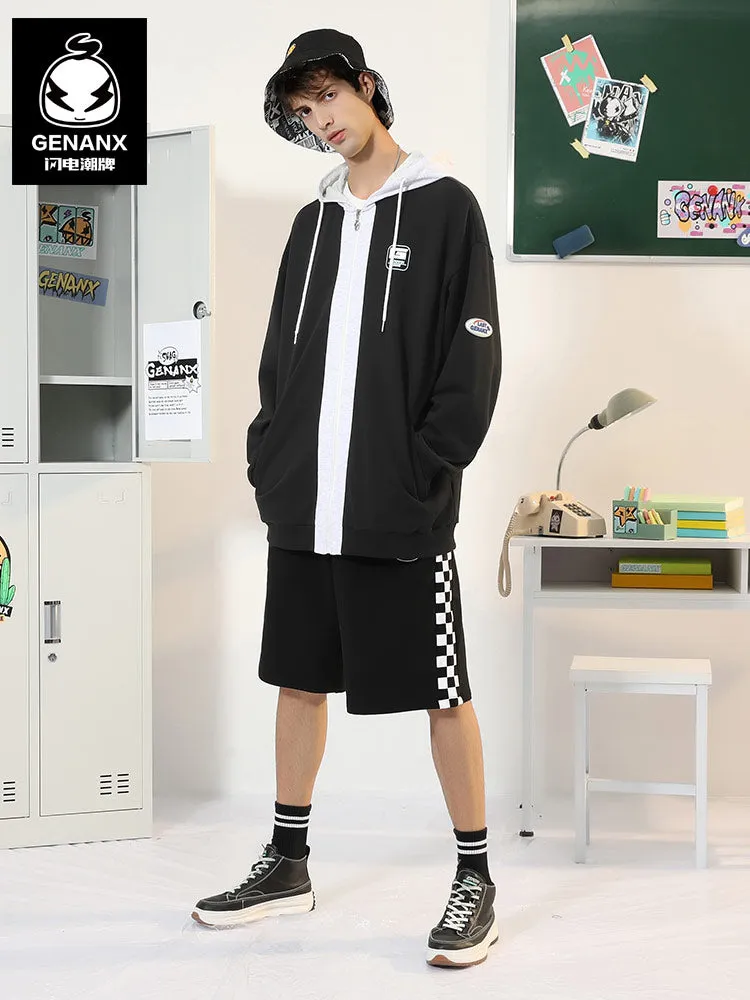 Cityboy color contrast patchwork drawstring hooded cotton jacket