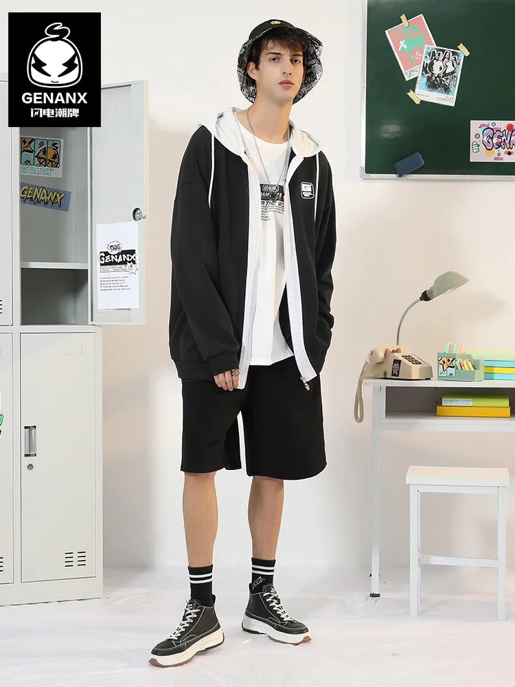 Cityboy color contrast patchwork drawstring hooded cotton jacket