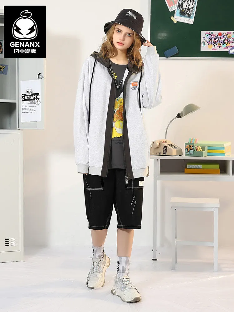 Cityboy color contrast patchwork drawstring hooded cotton jacket