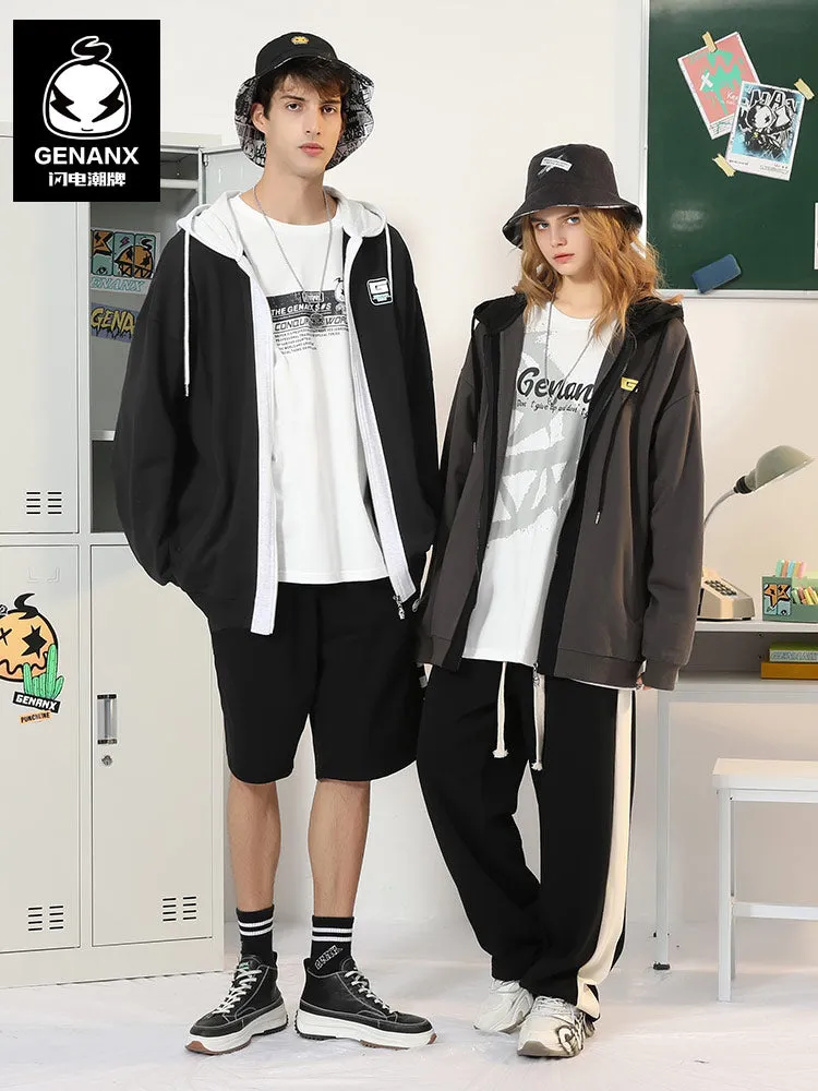 Cityboy color contrast patchwork drawstring hooded cotton jacket