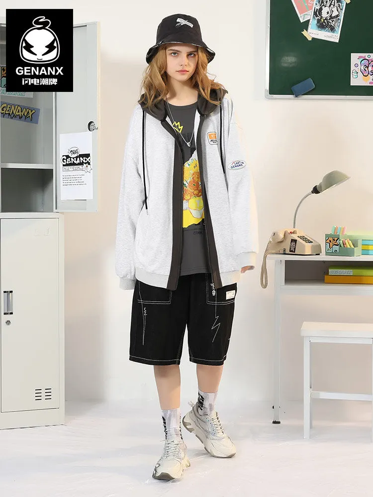 Cityboy color contrast patchwork drawstring hooded cotton jacket