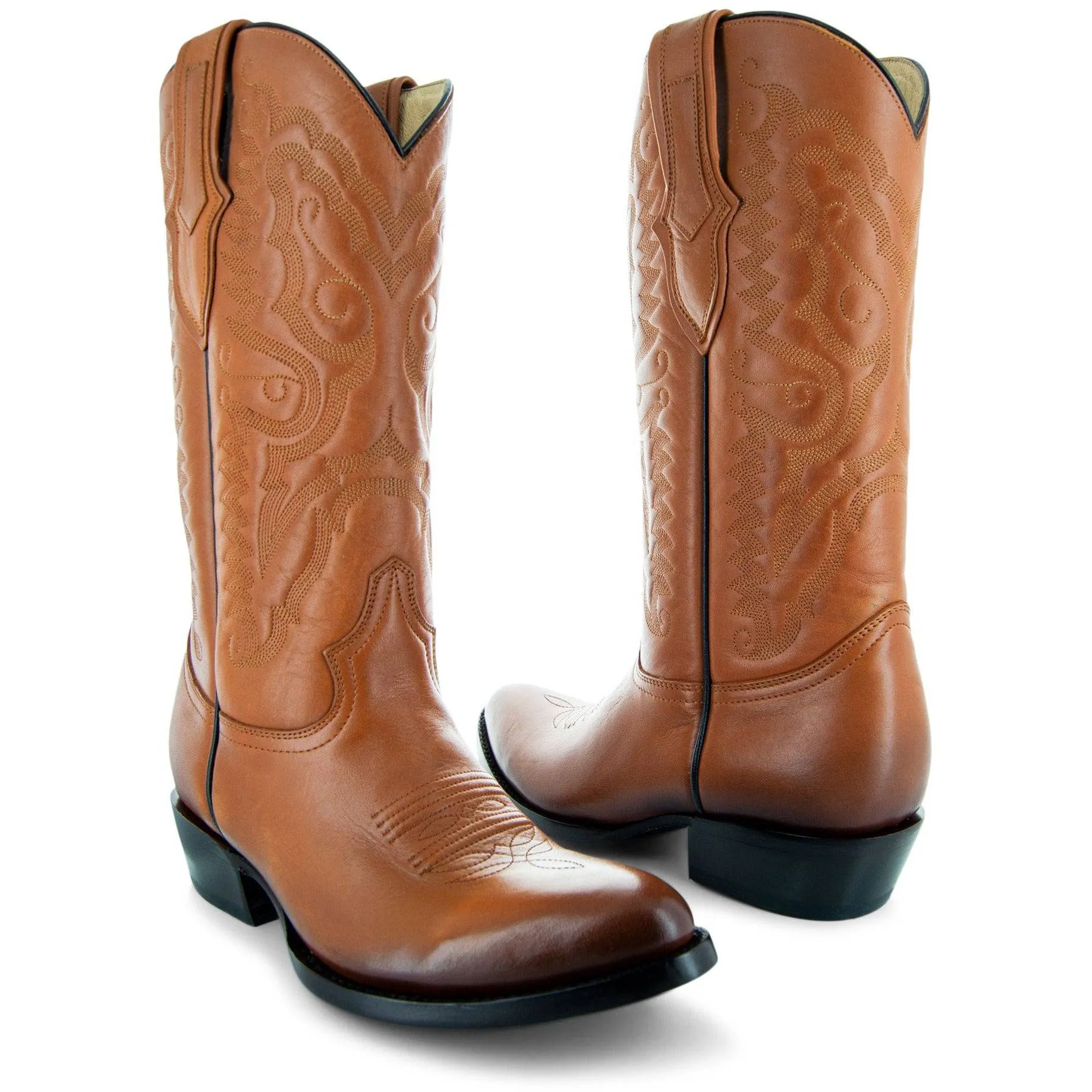 Cowboy Dress Boots | Mens Classic Round-Toe Boots (H7001-Tan)