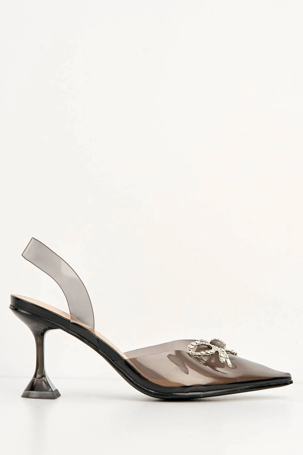 Cristallo Diamante Bow Perspex Court Shoes in Black