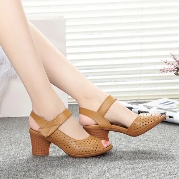 Cut-Out Block Heel Sandals