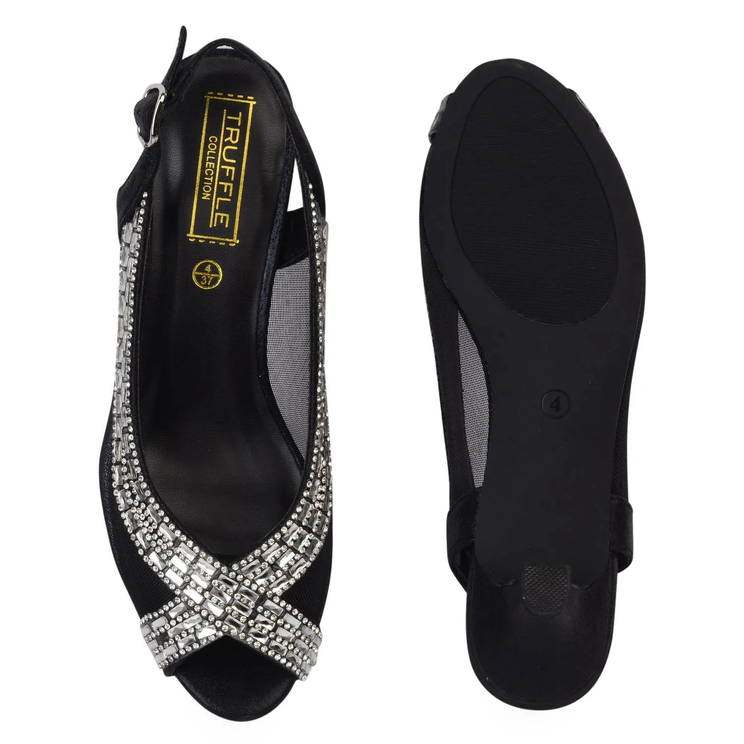 Diamonte Crossover Black Kitten Heels.