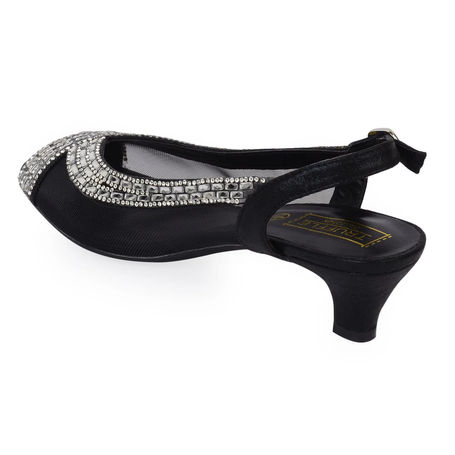 Diamonte Crossover Black Kitten Heels.