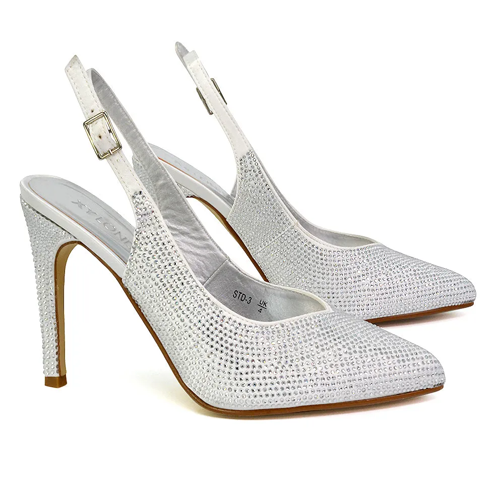 Divine Diamante Pointed Toe Slingback Bridal High Heel Stilettos in Pink