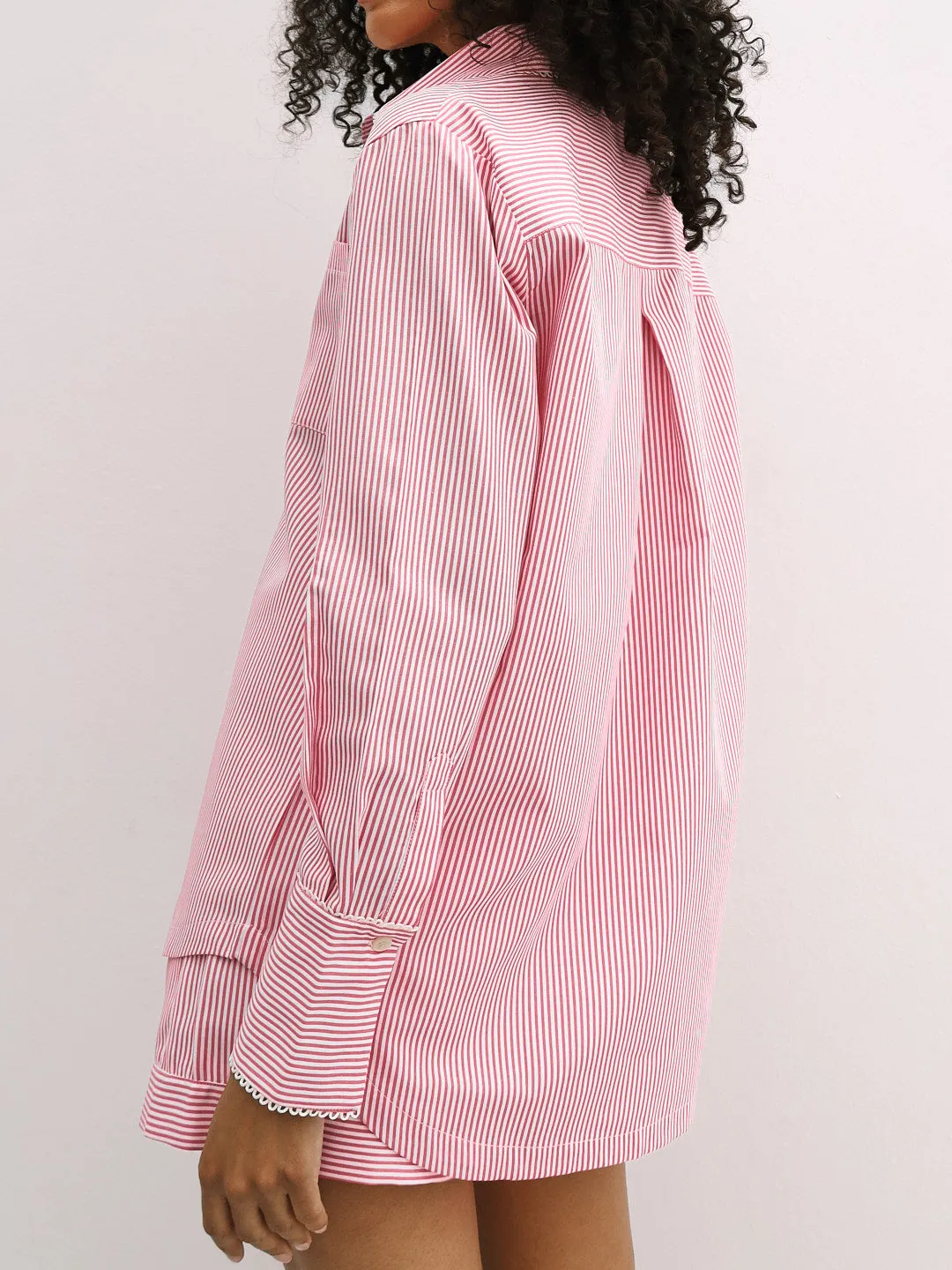 Elyssa Cotton Stripe Shirt With Trim | Red