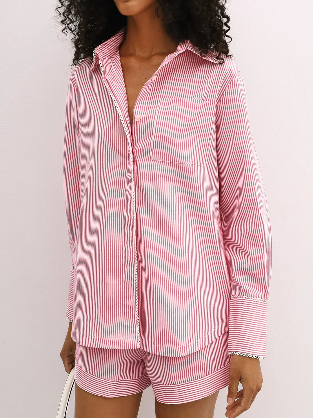 Elyssa Cotton Stripe Shirt With Trim | Red