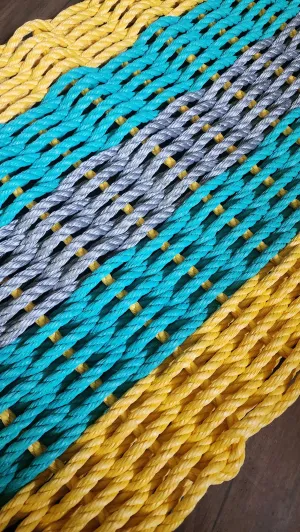 Five Stripe Rope Mat Yellow Teal Gray