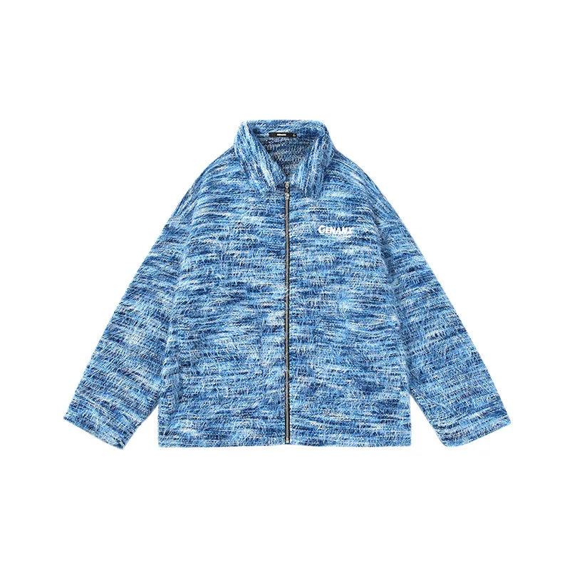 【GENANX2024NEW】American vintage windmill striped plush letter Logo embroidered drop cuff jacket