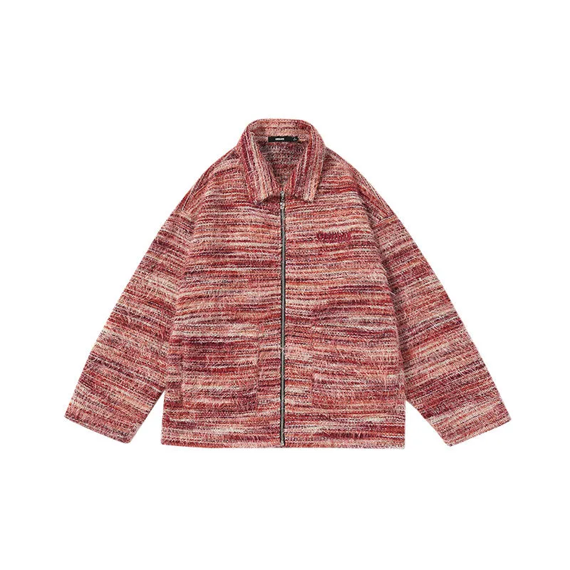 【GENANX2024NEW】American vintage windmill striped plush letter Logo embroidered drop cuff jacket