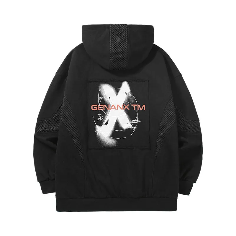 【GENANX2024NEW】Far infrared self-heating constant temperature splicing hollow mesh printed cloth heavy hoodie