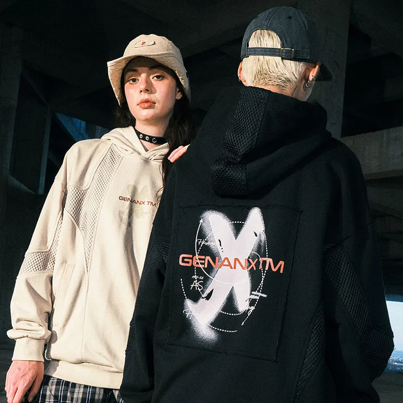 【GENANX2024NEW】Far infrared self-heating constant temperature splicing hollow mesh printed cloth heavy hoodie