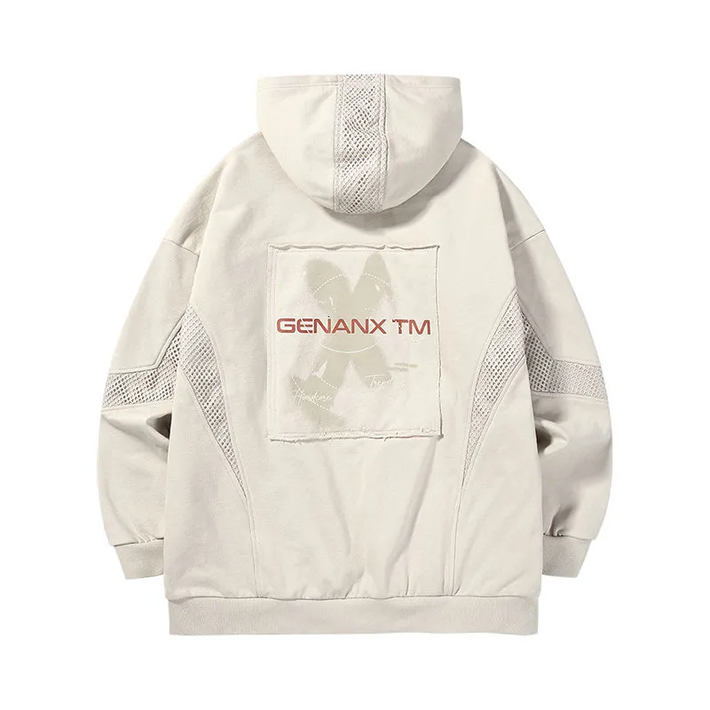 【GENANX2024NEW】Far infrared self-heating constant temperature splicing hollow mesh printed cloth heavy hoodie