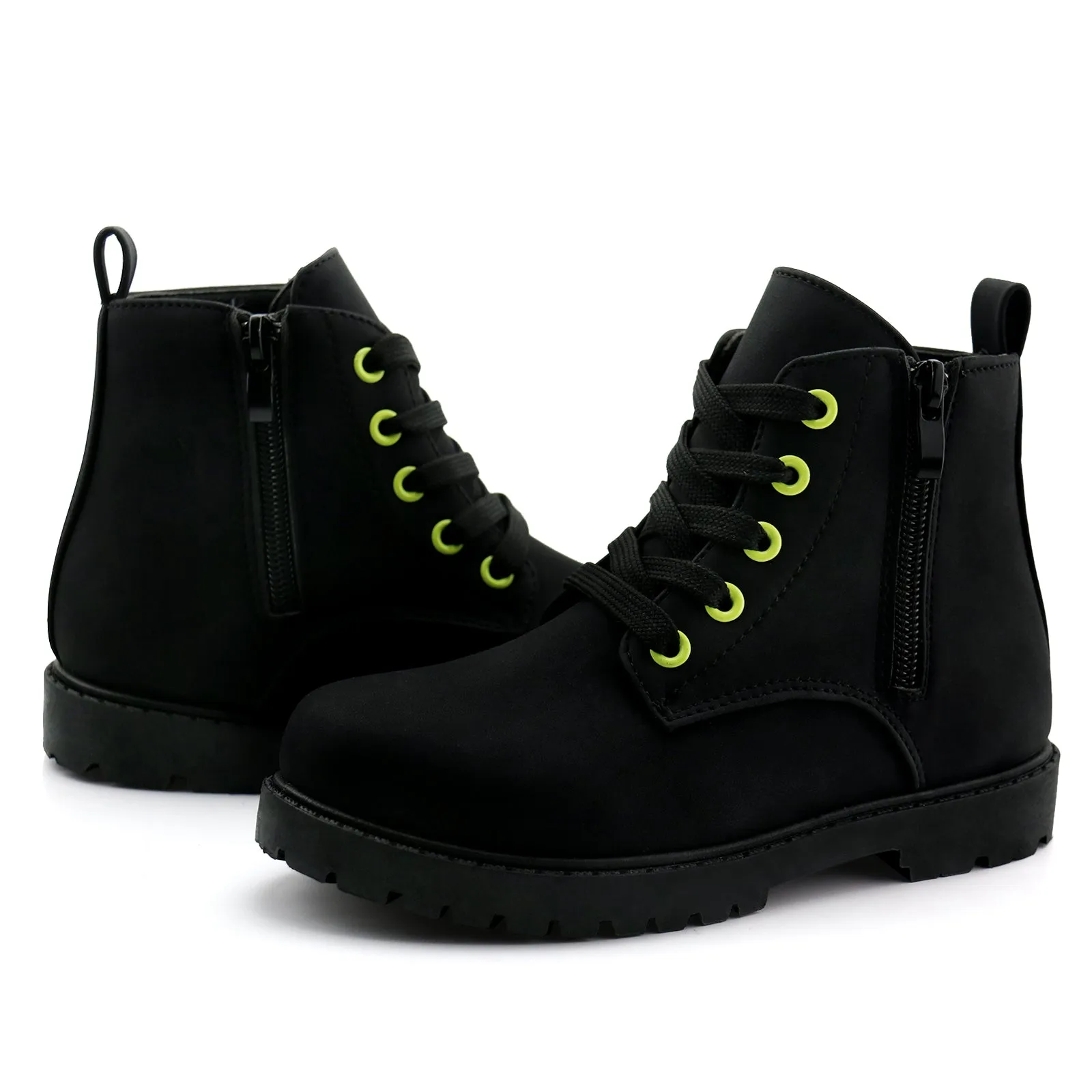 Girls Ankle Boot Side Zipper Lace Up Work Boots