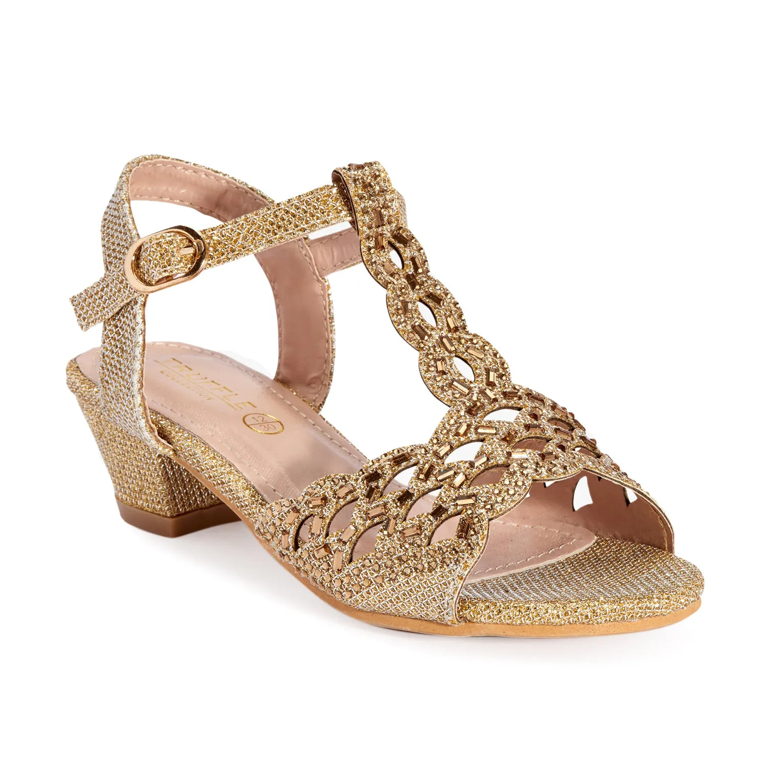 Gold Kids Low Heel Party Sandal