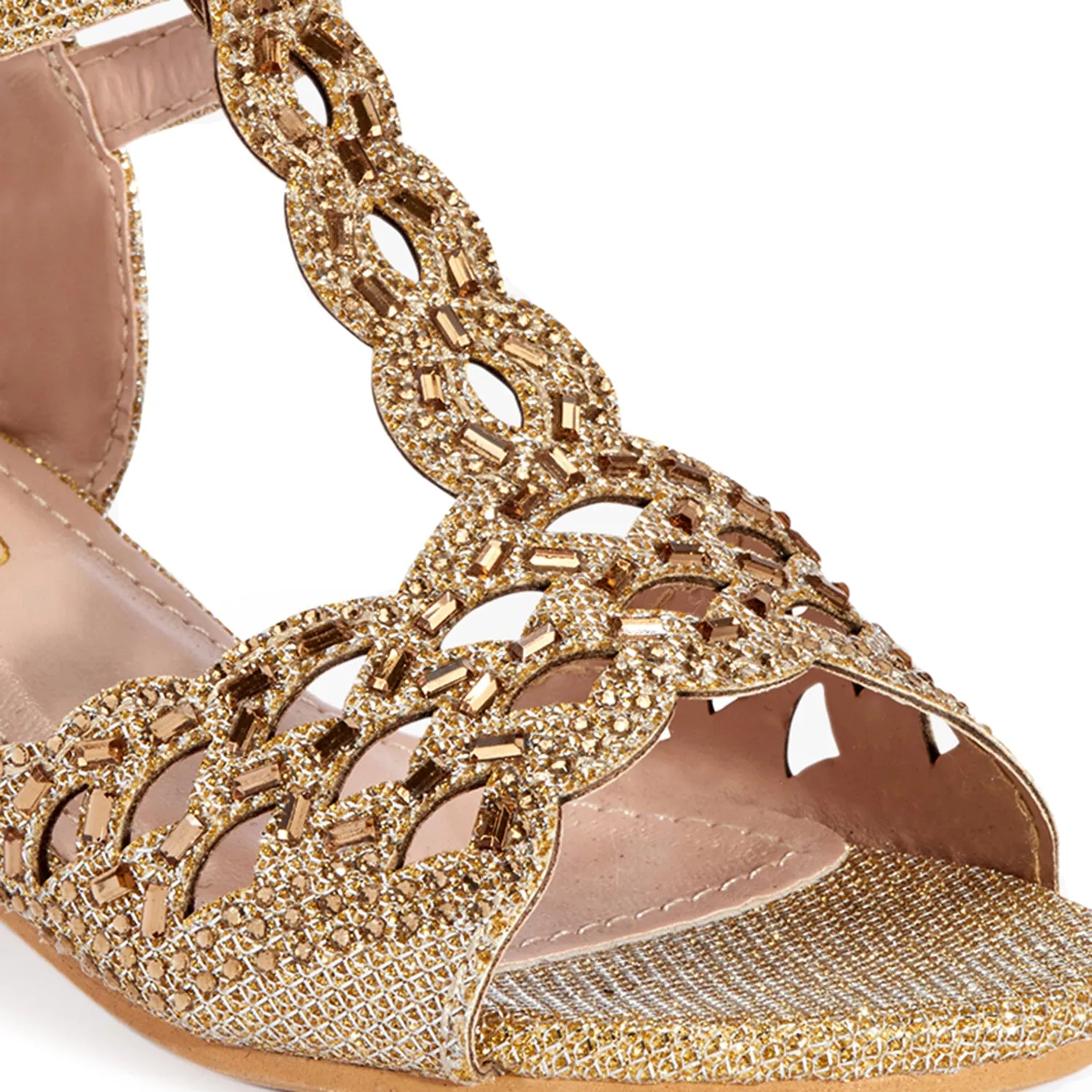 Gold Kids Low Heel Party Sandal