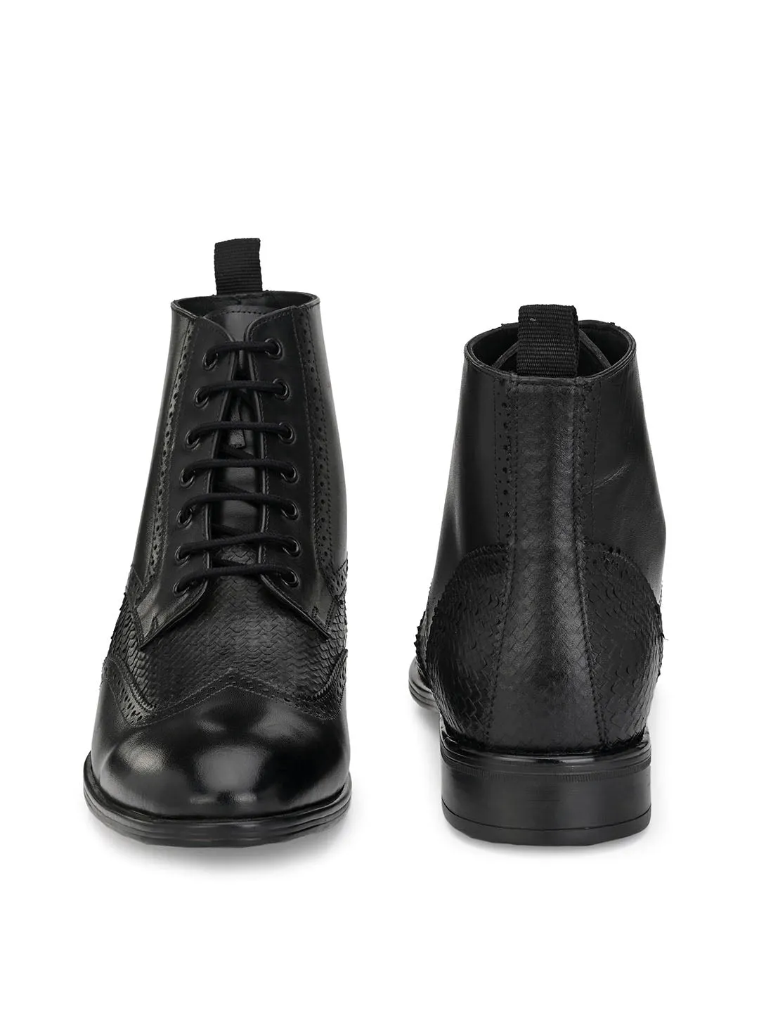 Hitz Men's Black Leather Lace-up Ankle Boot Shoes