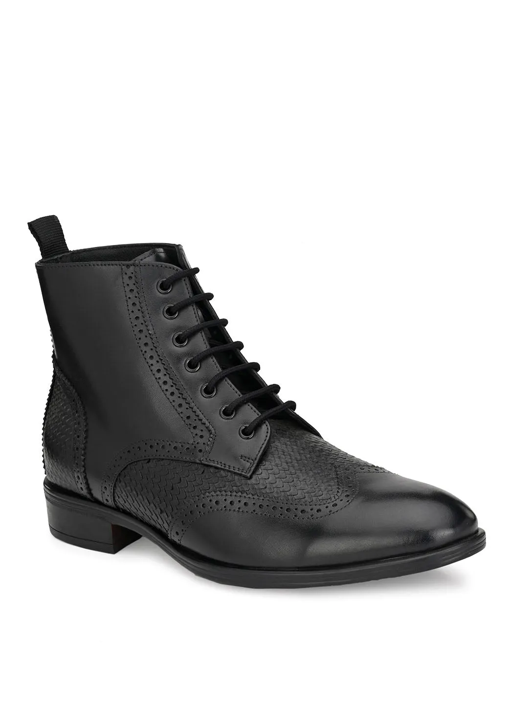 Hitz Men's Black Leather Lace-up Ankle Boot Shoes