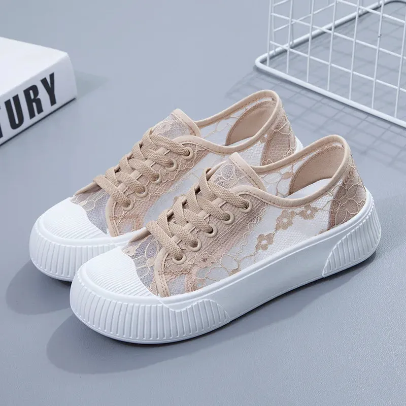 Hnzxzm New Women Lace Casual Shoes Woman Breathable Mesh Sneakers Flats Platform Floral Loafers Comfort Shallow Walking Shoes 35-40