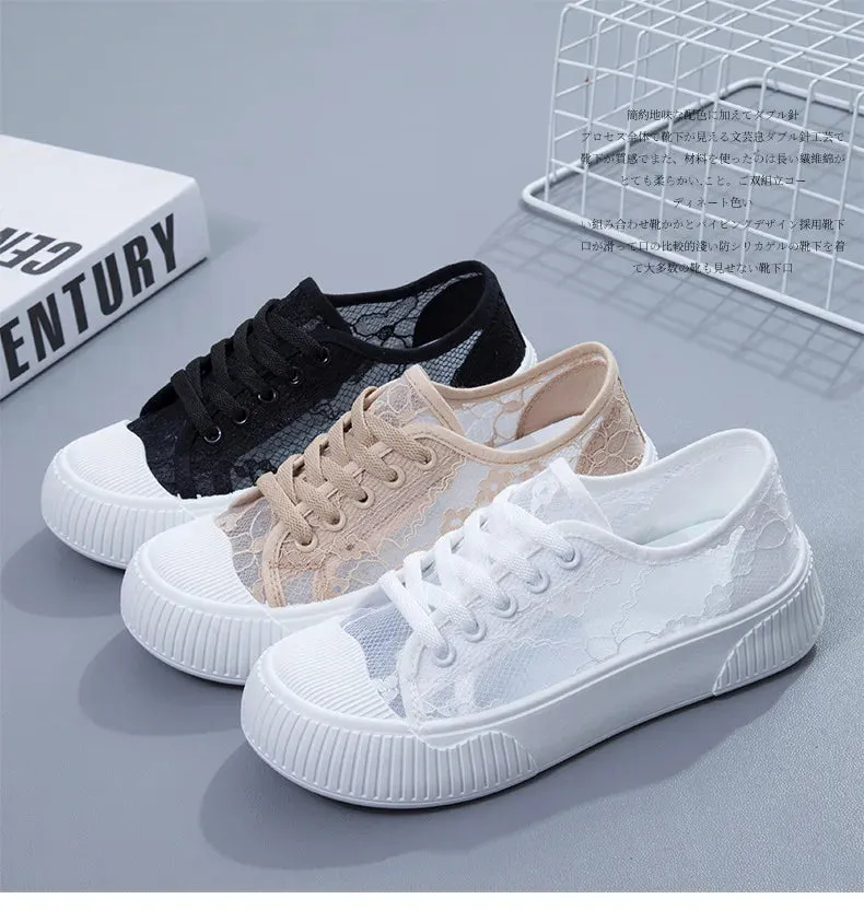 Hnzxzm New Women Lace Casual Shoes Woman Breathable Mesh Sneakers Flats Platform Floral Loafers Comfort Shallow Walking Shoes 35-40